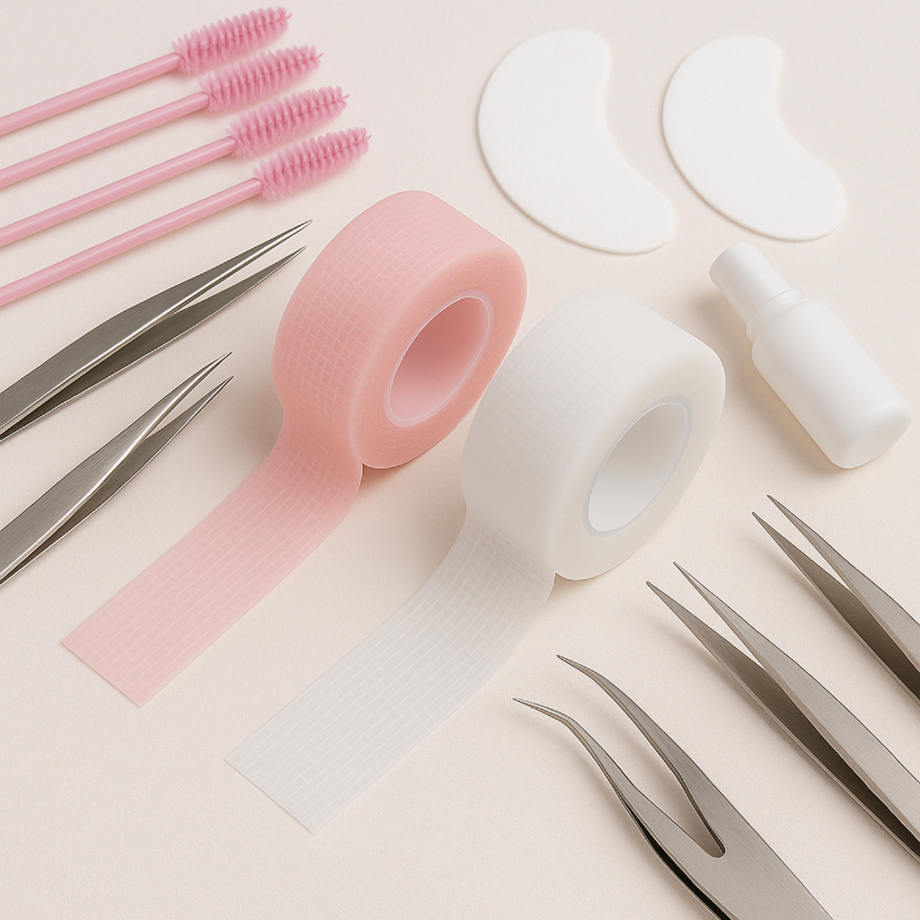 KIT 6-24 Fitas Transpore Adesiva Transparente Antialérgica para Extensão de Cílios Rosa e Branca