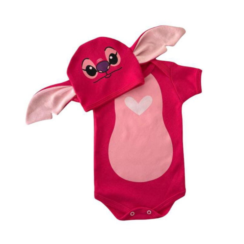 KIT BODY BABY ANGEL LILLO PERSONAGEM INFANTIL FANTASIA BEBÊ LILO STITCH STICH COM TOUCA