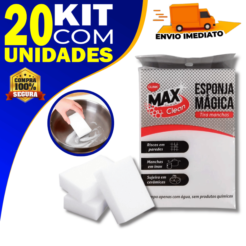 Kit 20 Esponja Mágica Branca Bucha Tira Manchas Riscos Parede Desengordura Limpeza Multiuso