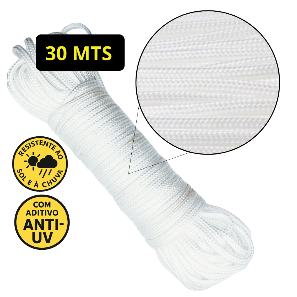 Corda Trançada Para Varal 30 Metros Resistente com Aditivo Anti UV em Oferta na Shopee