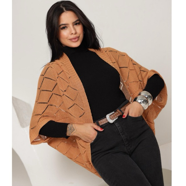 Casulo Capa Kimono Cardigan  Casaco Tricot Poncho Zig