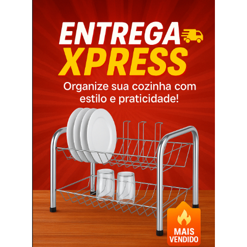 Escorredor de Louças Duplo Cromado Inox – Luxo para  Pratos Copos Panelas Cozinha Organiza...