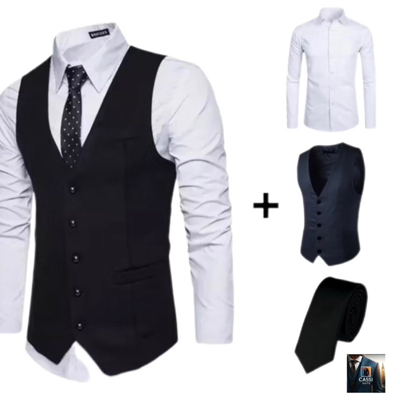 Conjunto Colete Social + Camisa Social + Gravata Qualidade Premium