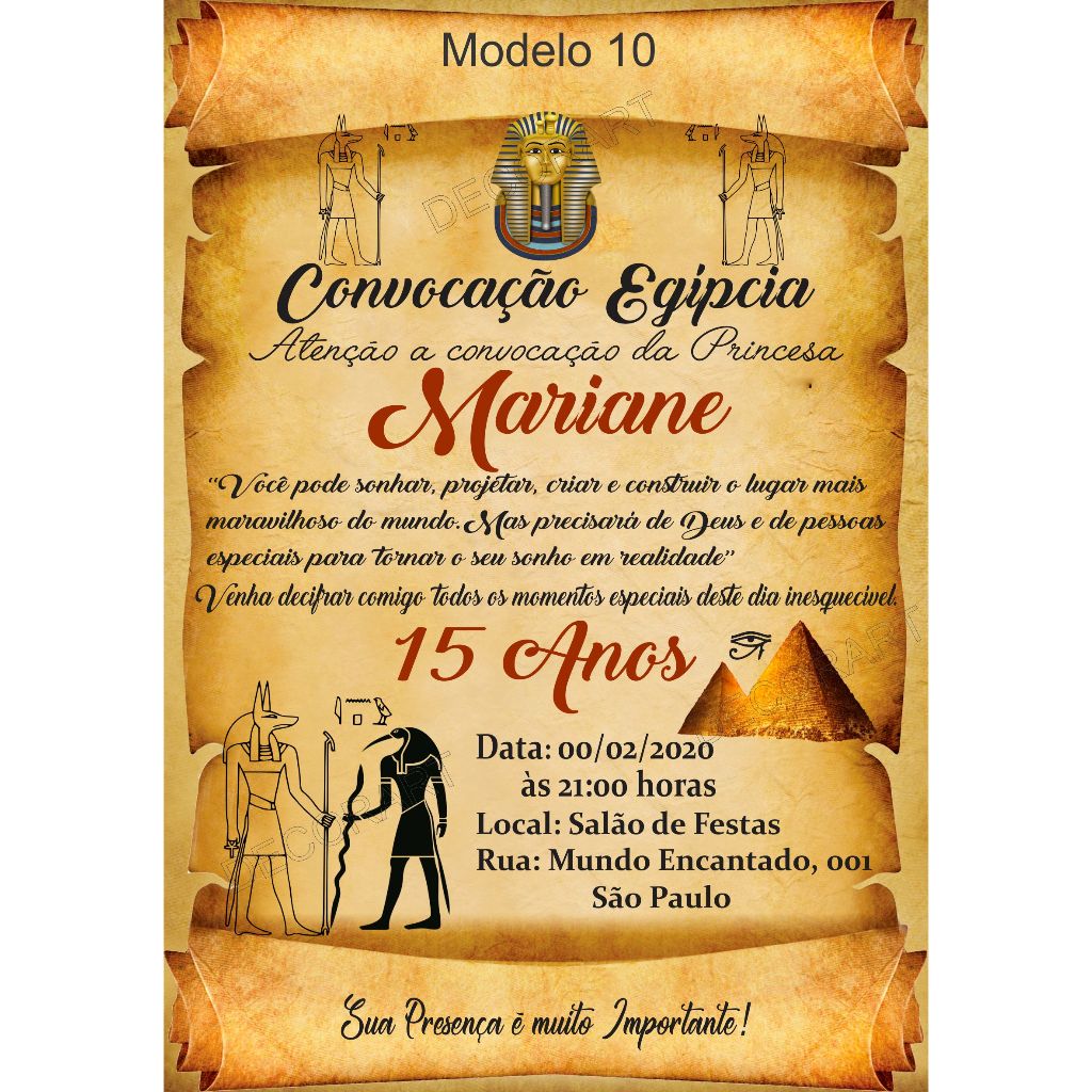 Convite Pergaminho Egito Thoth Anúbis Hórus - Convite Festa 15 Anos Egito + Convite Individuais