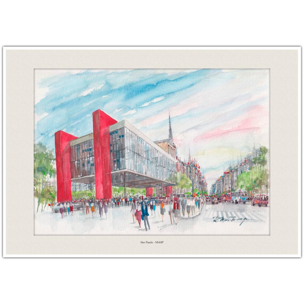 MASP - São Paulo | Arte em Aquarela para Quadro Decorativo | Decoração Elegante | Sem Moldura | A4
