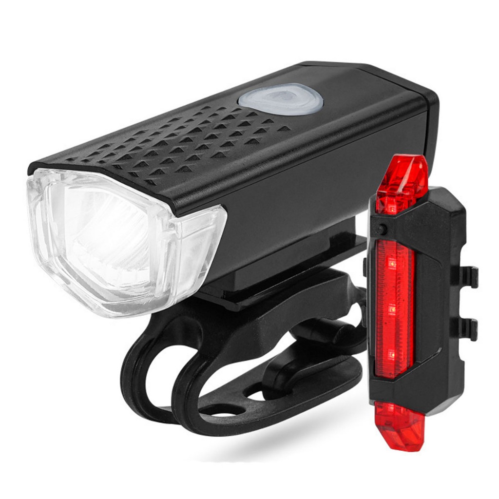 Farol Bike Luz Led Usb Ciclismo 300 Lumens + Sinalizador Traseira Pisca Para Bike