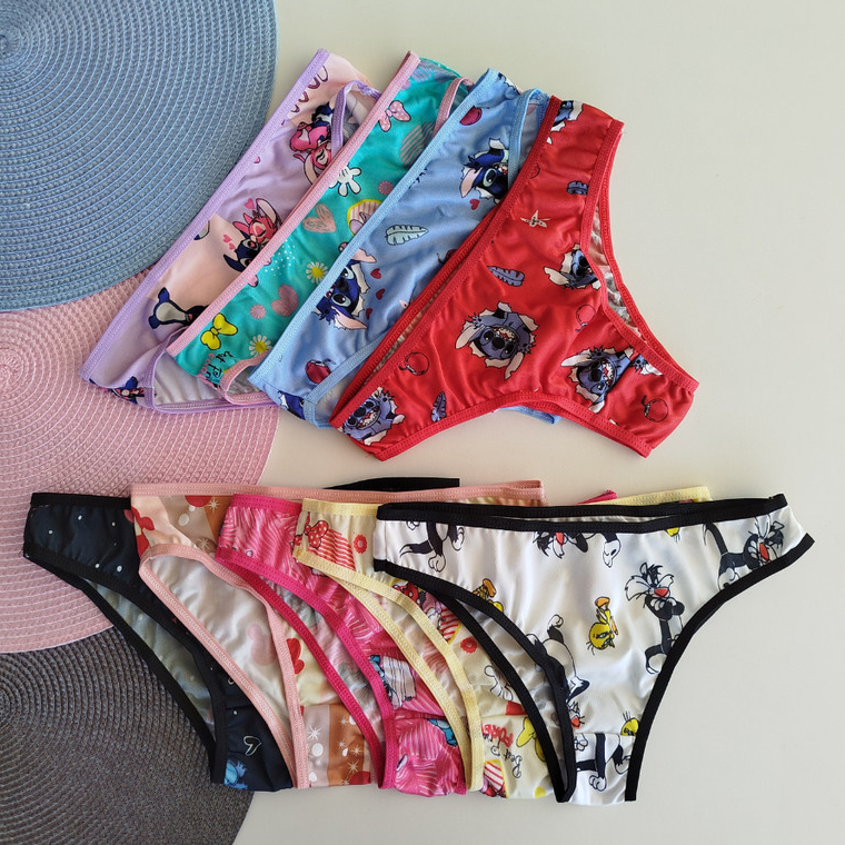 Kit 10 Calcinhas Juvenil Menina Moça Lisa e Estampada Kit 10 Calcinhas Juvenil Menina Moça Lisa e Estampada