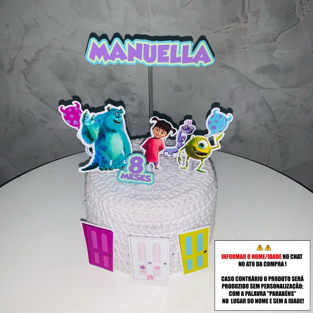 Topo de Bolo - Topper de Bolo Personalizado Aniversário Mesversario Monstros SA
