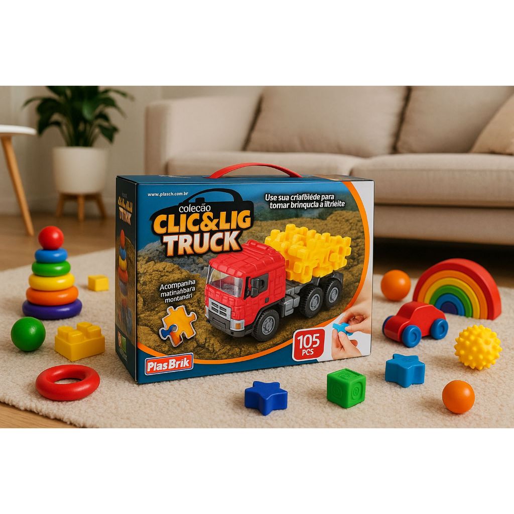 Brinquedo Caminhão Truck Montar Clic & Lig 106 Peças Plasbrink Caminhão Tipo Lego