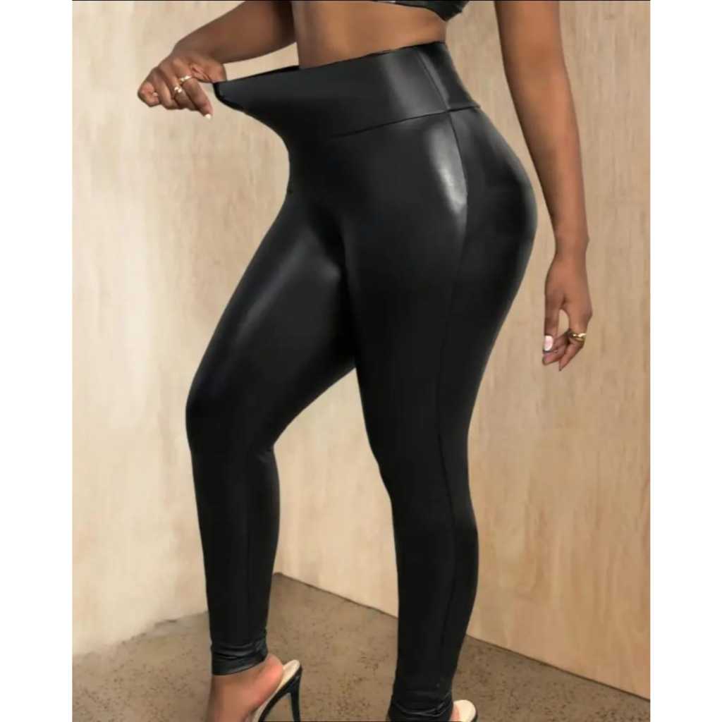 Calça Leggi Cirre Cintura Alta Com Brilhno Tipo Molhado