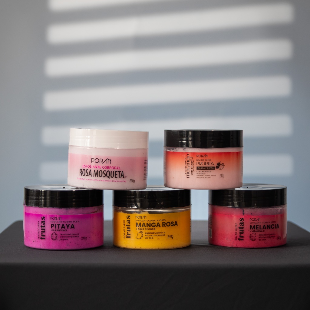 Esfoliante Poran Corpo e Rosto Linha Bem Me Quero 240g Vegano Frutas.