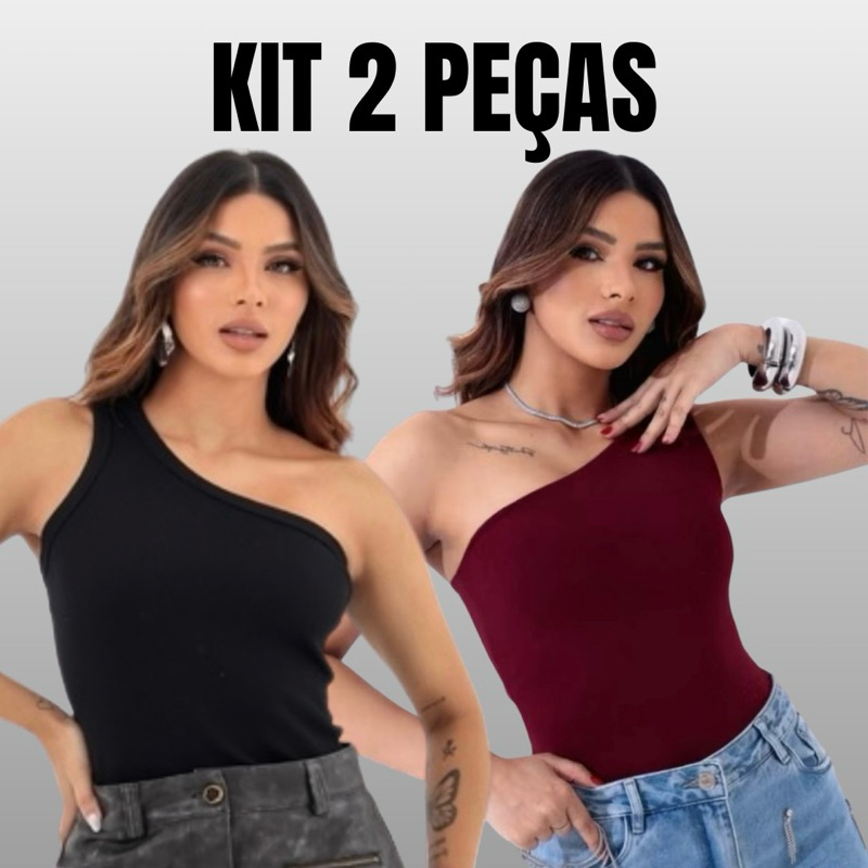 KIT 2 Blusa mula manca elegante canelado basica social blusa um ombro só feminina