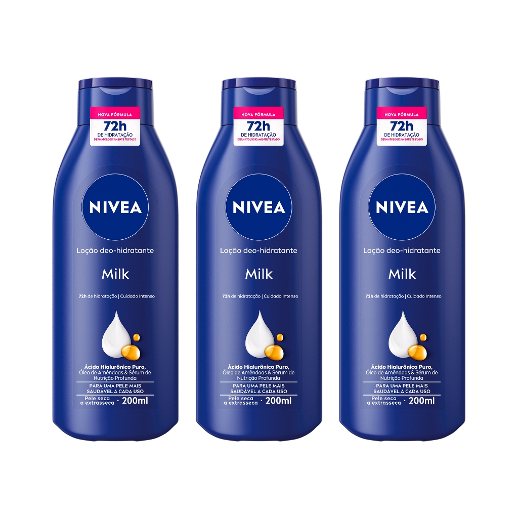NIVEA Loção Hidratante Milk Pele Seca a Extrasseca 200ml - 3 Unidades