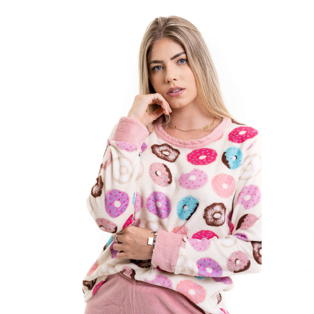 Conjunto De Fleece Feminino Adulto Tecido Grosso Térmico Idoso Frio Inverno Longo Flanelado Quente De Fábrica