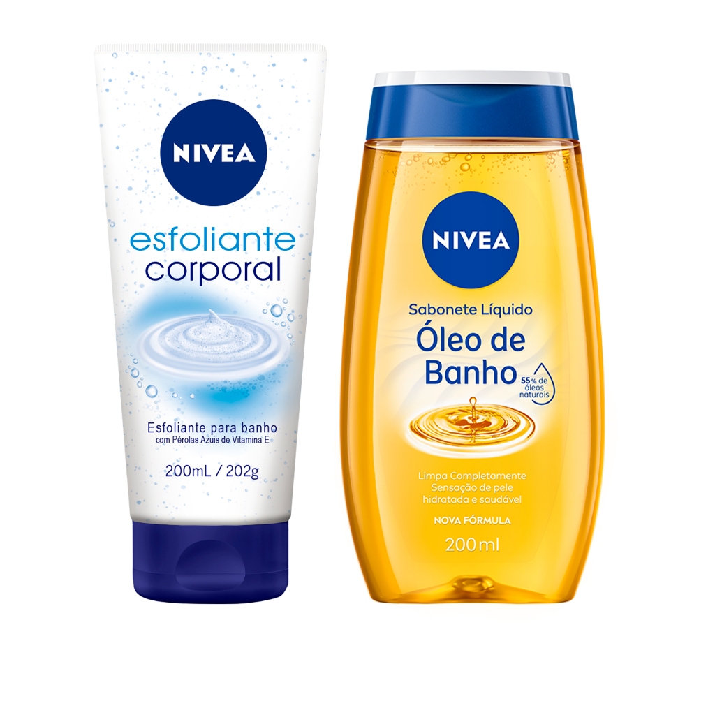 KIT NIVEA Sabonete Líquido Óleo de Banho 200ml + Esfoliante Corporal Para Banho 200ml
