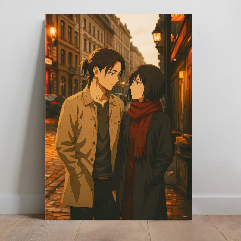 Placa decorativa Attack on Titan Eren e Mikasa Quadro Attack no Titan