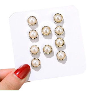 10 Peças Mini Pin Botton Broche Pérola Dourado