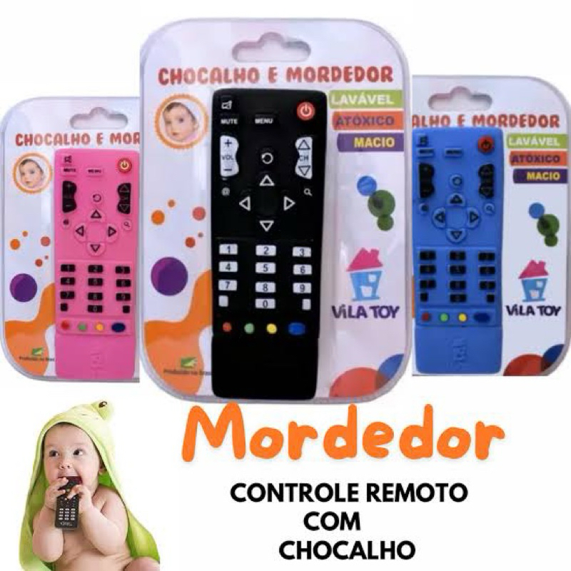 Chocoalho e mordedor controle remoto Vila Toy macio lavável preto azul rosa em Oferta na Shopee