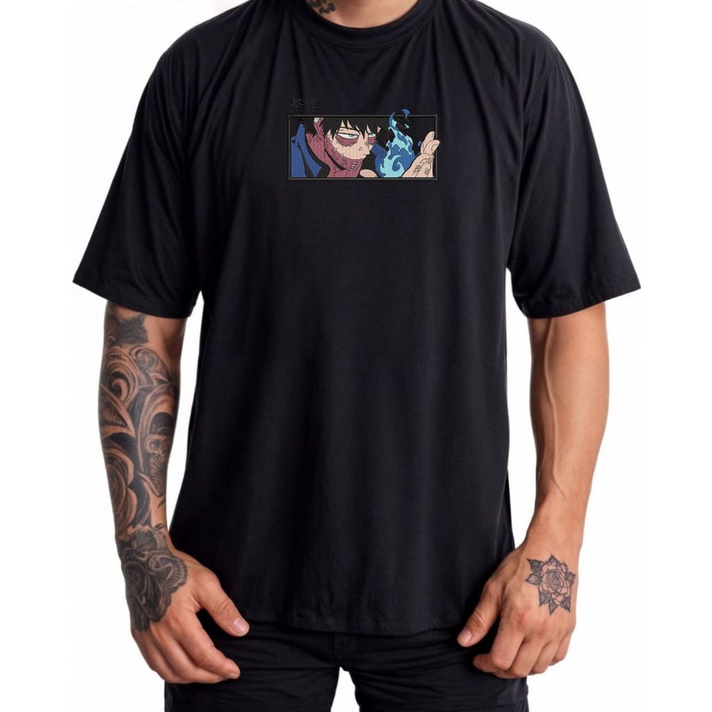 Camiseta boku no hero academia Bordada Dabi Oversized Streetwear 100% Algodão
