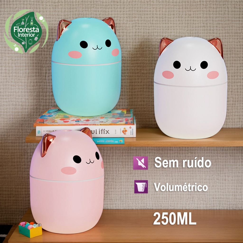 Umidificador De Ar De Gato Fofo Aromatizador Difusor Ambiente Purificador Ultrassônico 250Ml