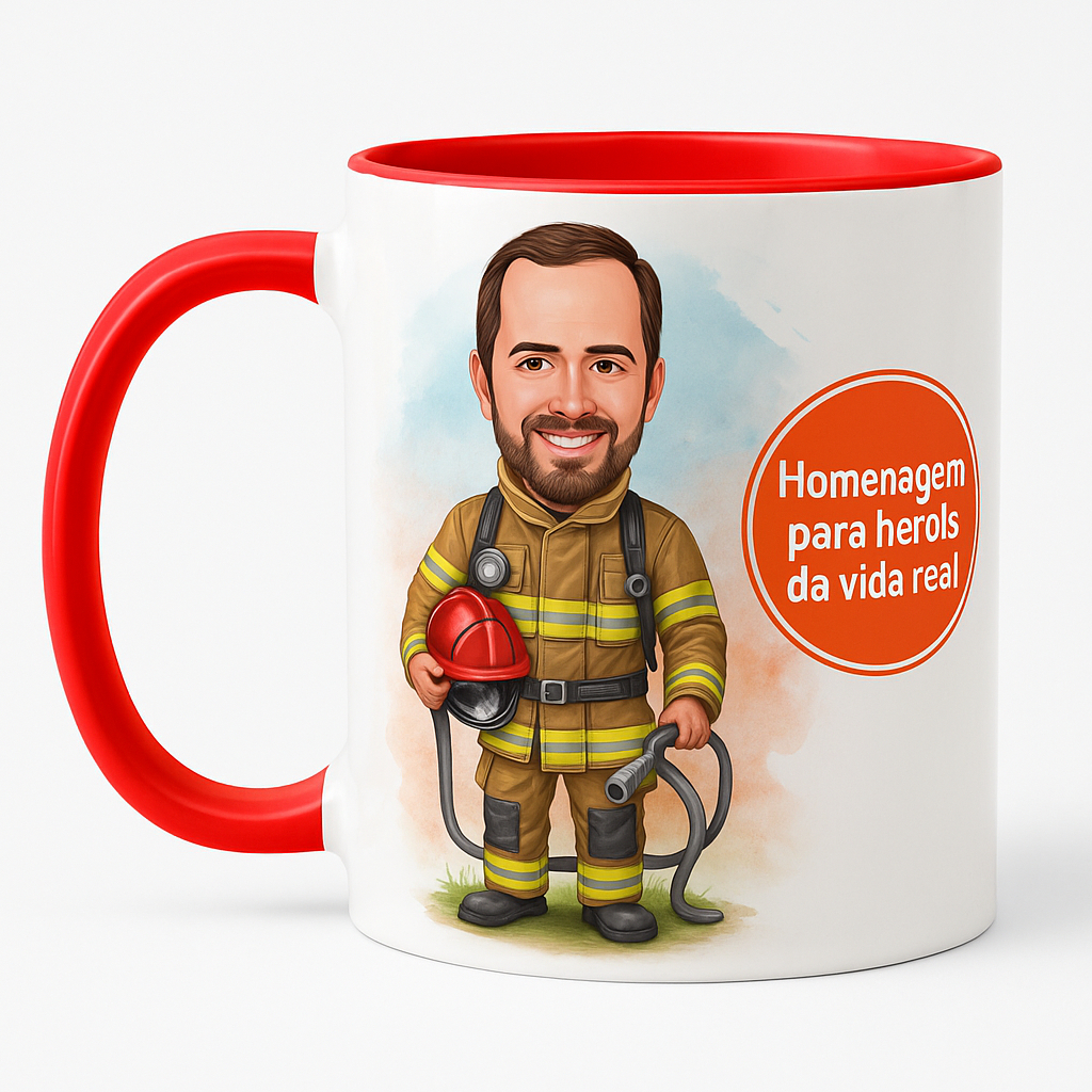 Caneca Personalizada Bombeiro com Nome e Avatar | Presente Criativo Profissão