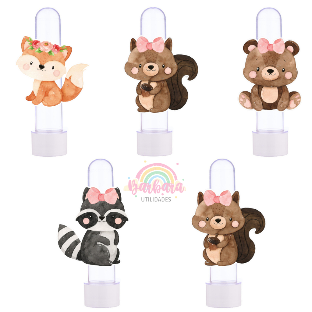 20 Tubetes + Apliques 3D Personalizado Lembrancinha Bosque Menina Rosa em Oferta na Shopee