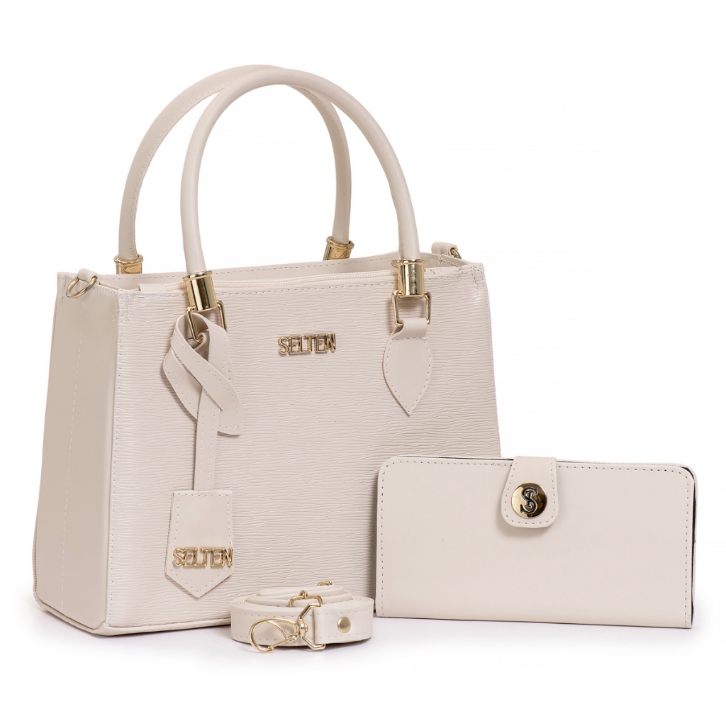 Kit Bolsa Creme Tiracolo E Transversal Com Carteira Feminina Selten