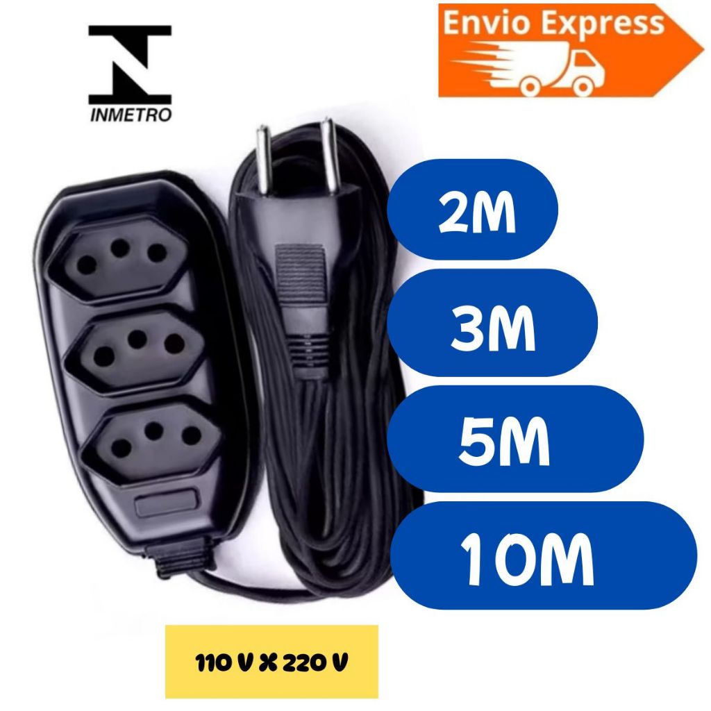 Extensão elétrica 2 Metros Extensão de Energia 3 Tomadas 3 metros 5 metros 10 metros Resistente 10A em Oferta na Shopee