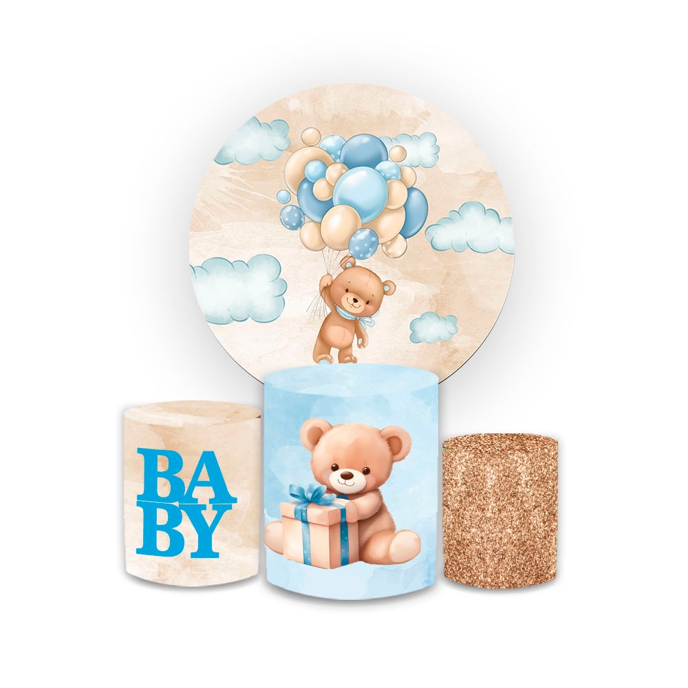 Kit Veste Fácil Trio Capa Cilindro + Painel Tema Ursinho  Chá BEBE Meninos em Oferta na Shopee