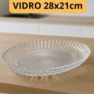 Prato De Vidro Retrô Oval 28x21cm Centro de Mesa Em Vidro Resistente