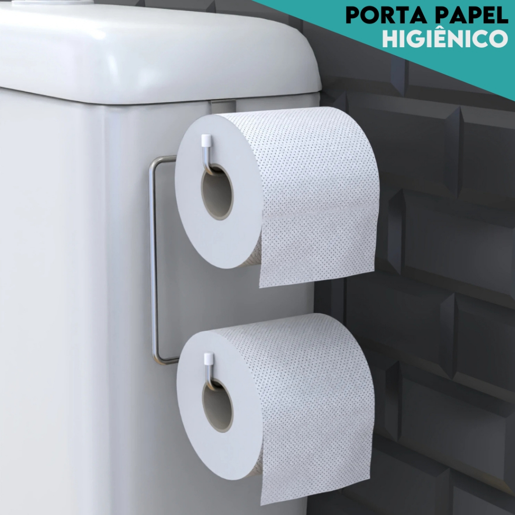 Suporte de Papel Higiênico para Vaso – Feito em Metal | 2 Rolos + Instalação Sem Furo - SHEFA