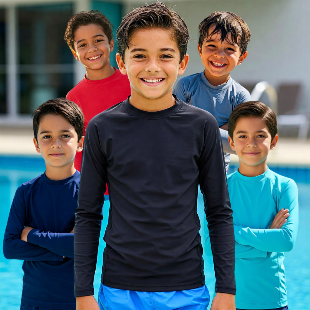Camisa Infantil Natação Menina Menino Blusa Manga Longa Proteção Uv Unissex Moda Praia Piscina Bebes