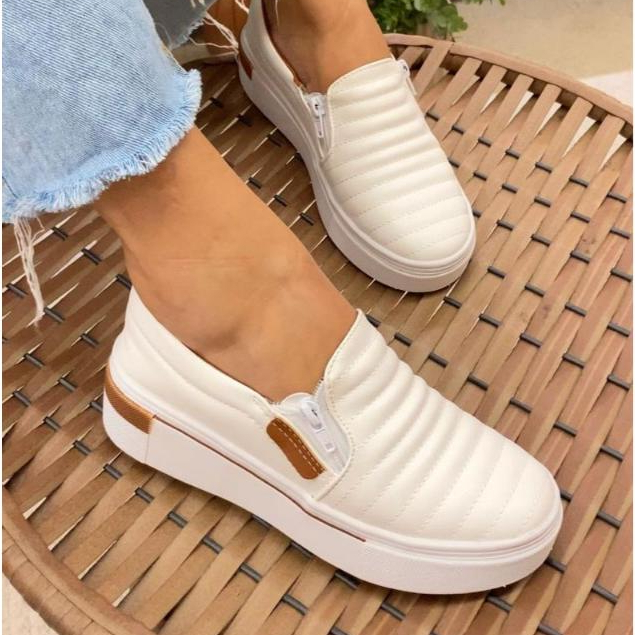 Tênis Slip On Ziper Sapatilha Feminina  Confortável Macia Leve