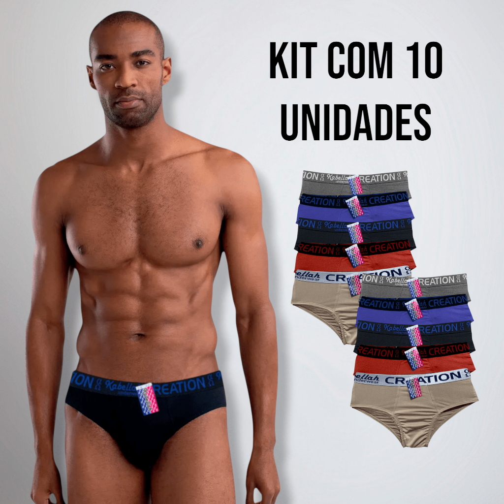 Kit 10 Cuecas Slip Masculina Microfibra Clássica Cueca Tradicional Confortável com Forro em Algodão