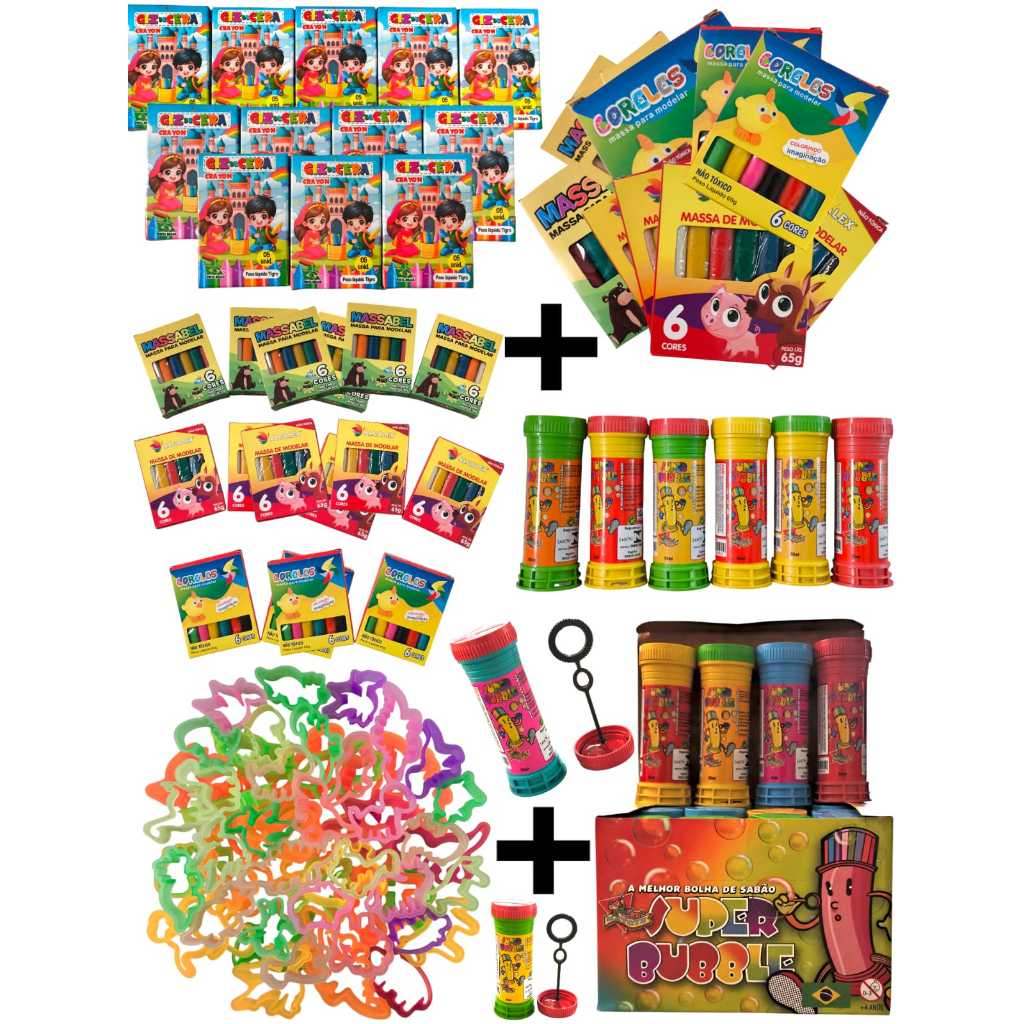 Kit 25 Caixas Massinha de Modelar + 25 Bolha Sabão + 25 Mini Giz + 50 Cortador Kit Festa Aniversario em Oferta na Shopee