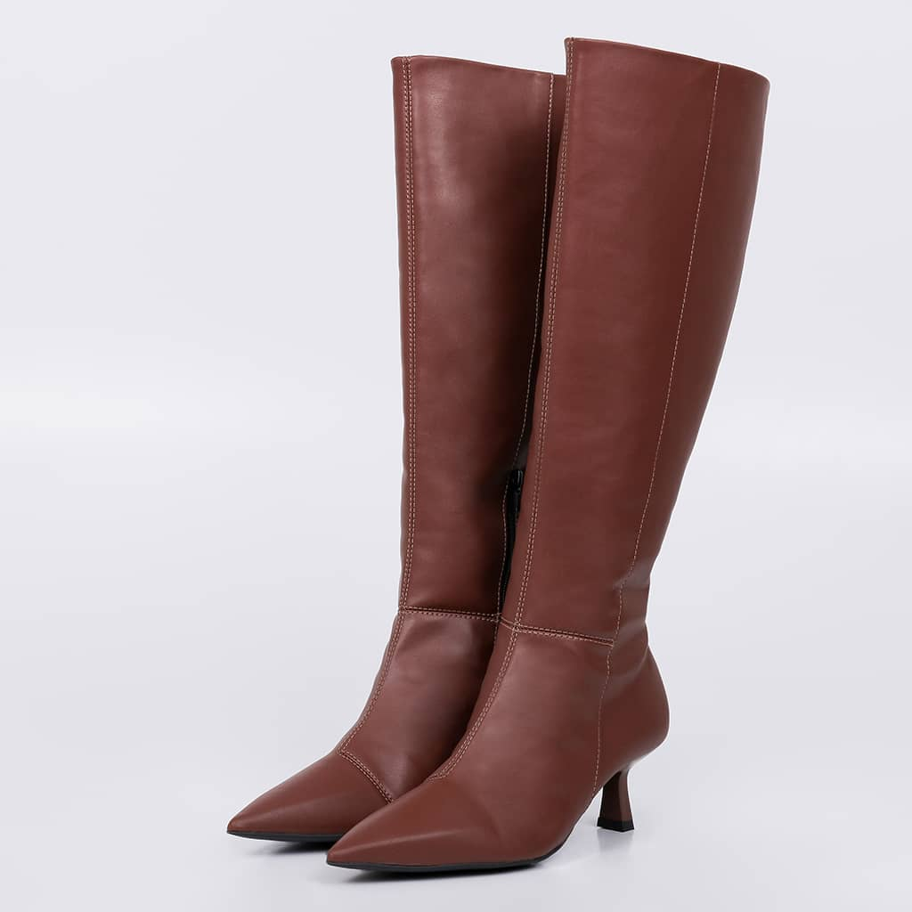 Bota Feminina Cano Longo Preta Salto Taça Baixo Bico Fino Sapato Outono Inverno Elegante Confortável
