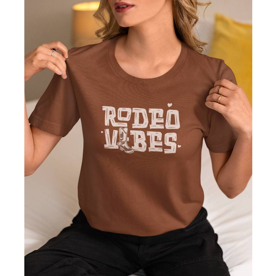 Max T-Shirt Feminina estampa Rodeio Vibes Camiseta Gola Redonda Boho