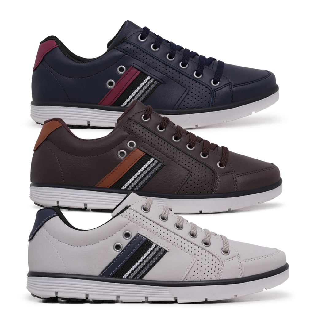 3 Pares Tenis Masculino Estilo Sapatenis Cadarço Calce Facil Casual