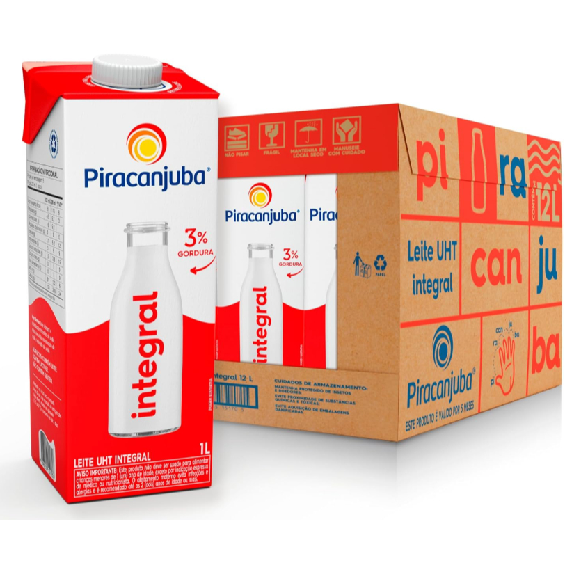 Leite Piracanjuba Fardo com 12 cx de 1 litro | Vitamina A+D | Envio Rápido em Oferta na Shopee