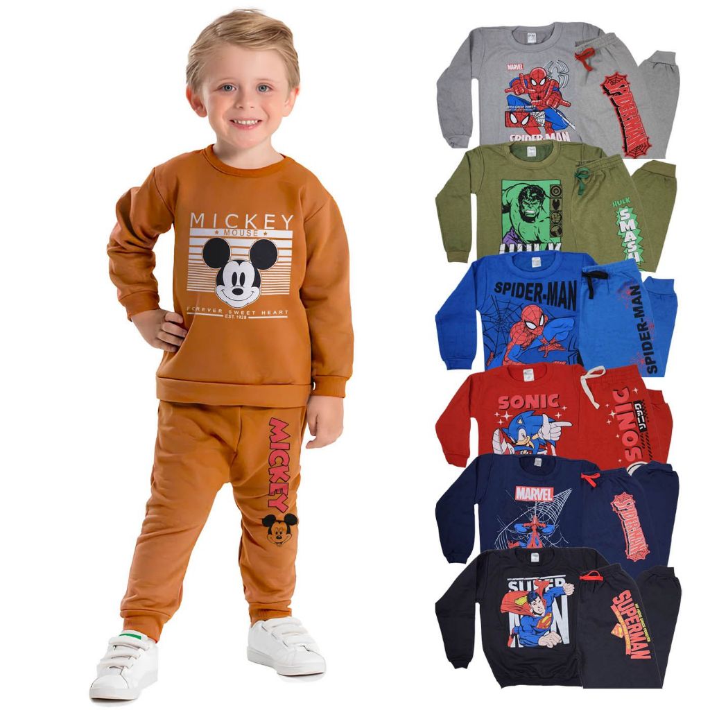 Kit 6 Peças Conjuntos Moletom Masculino Infantil Inverno Herois Ou 4 Peças 2 Conjuntos