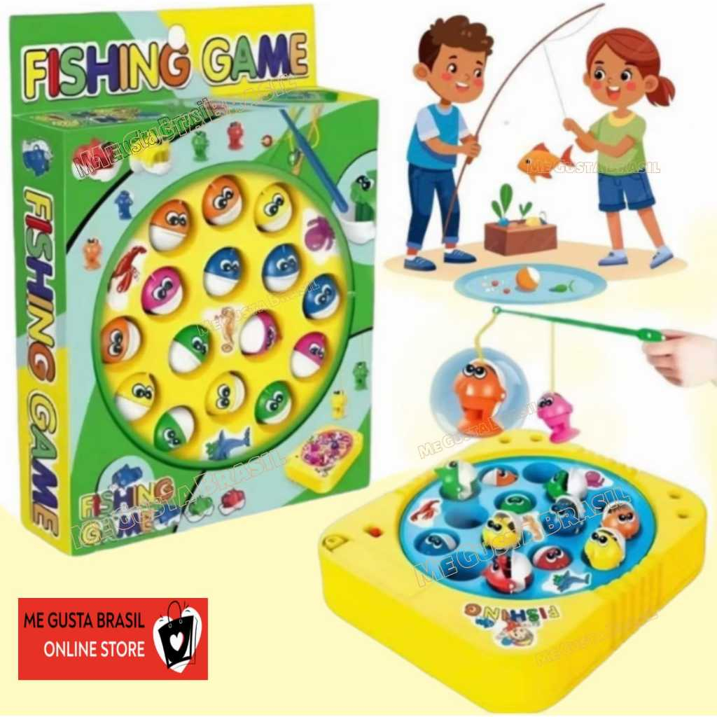 Brinquedo/Jogo Infantil Pega Peixe Pescaria Maluca de 15 e 9 Peixes de 2 e 1 Varas Cores Sortidas