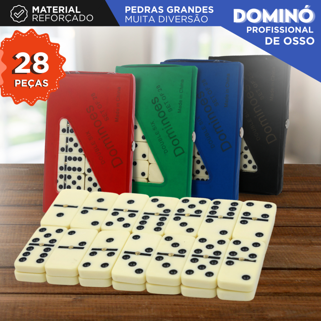 Jogo De Domino Profissional De Osso Branco - Pedras Grandes - Mazzal em Oferta na Shopee