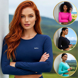 Cropped Feminino Avulso Proteção Solar Uv 50+ Segunda Pele Fitness Esportivo Manga Longa Logo Croped em Oferta na Shopee