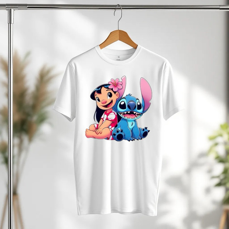 Camiseta Unissex Desenho Infantil Filme Stitch Blusa Algodão Slim Fit Criança