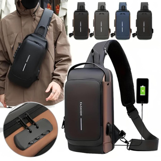 ​Mochila Peito Ombro Bolsa  Pochete Masculina Transversal Impermeável USB Cadeado Antifurto em Oferta na Shopee