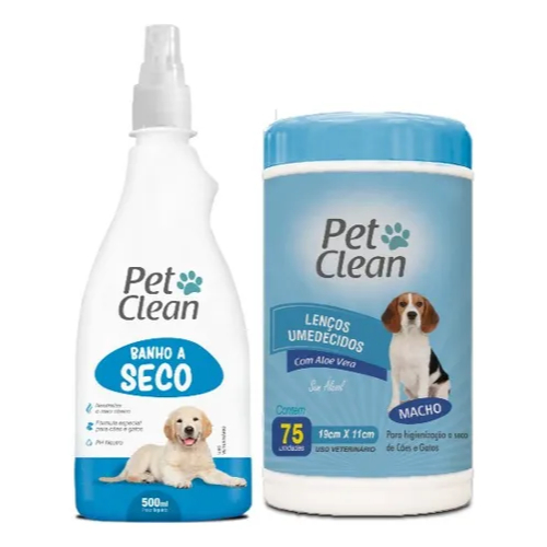 Kit Banho Sem Enxague Pet Limpa Orelha Higiene Lencinho