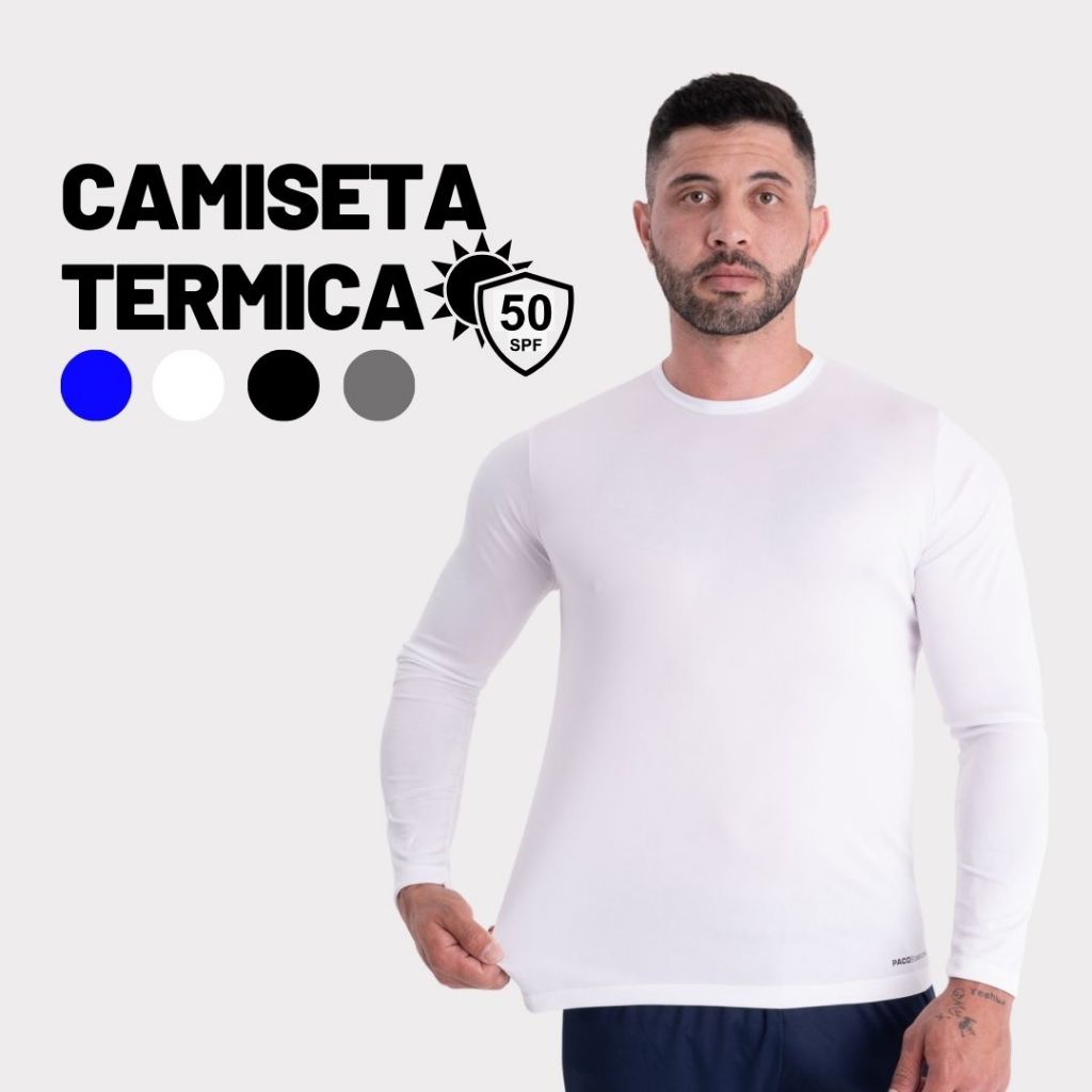 Camiseta Térmica Com Proteção Solar UV 50+ Camisa Manga Longa Masculina Blusa Segunda Pele