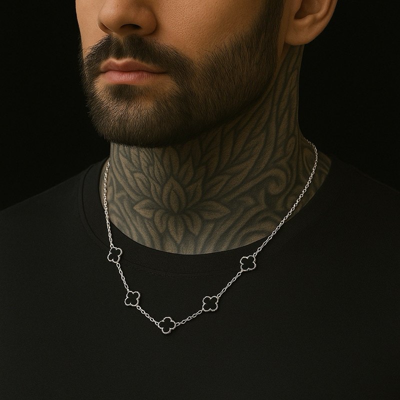 Corrente prata Trevo Choker Preto 50cm 100% Premium em Oferta na Shopee
