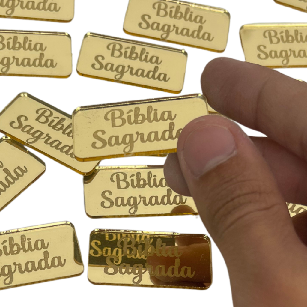 KIT COM 25 Tags Aplique " BÍBLIA SAGRADA " Acrílico Espelhado PLAQUINHA 4X2