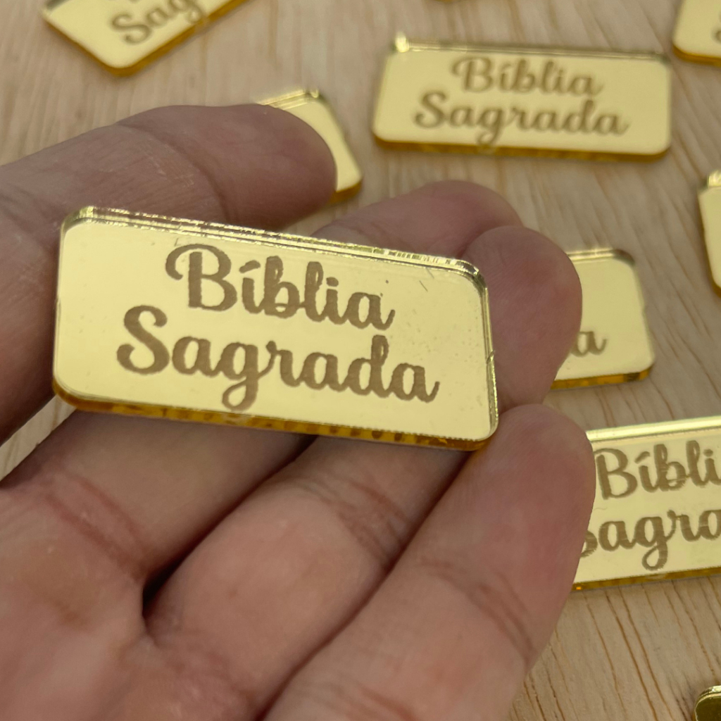 KIT COM 25 Tags Aplique " BÍBLIA SAGRADA " Acrílico Espelhado PLAQUINHA 4X2